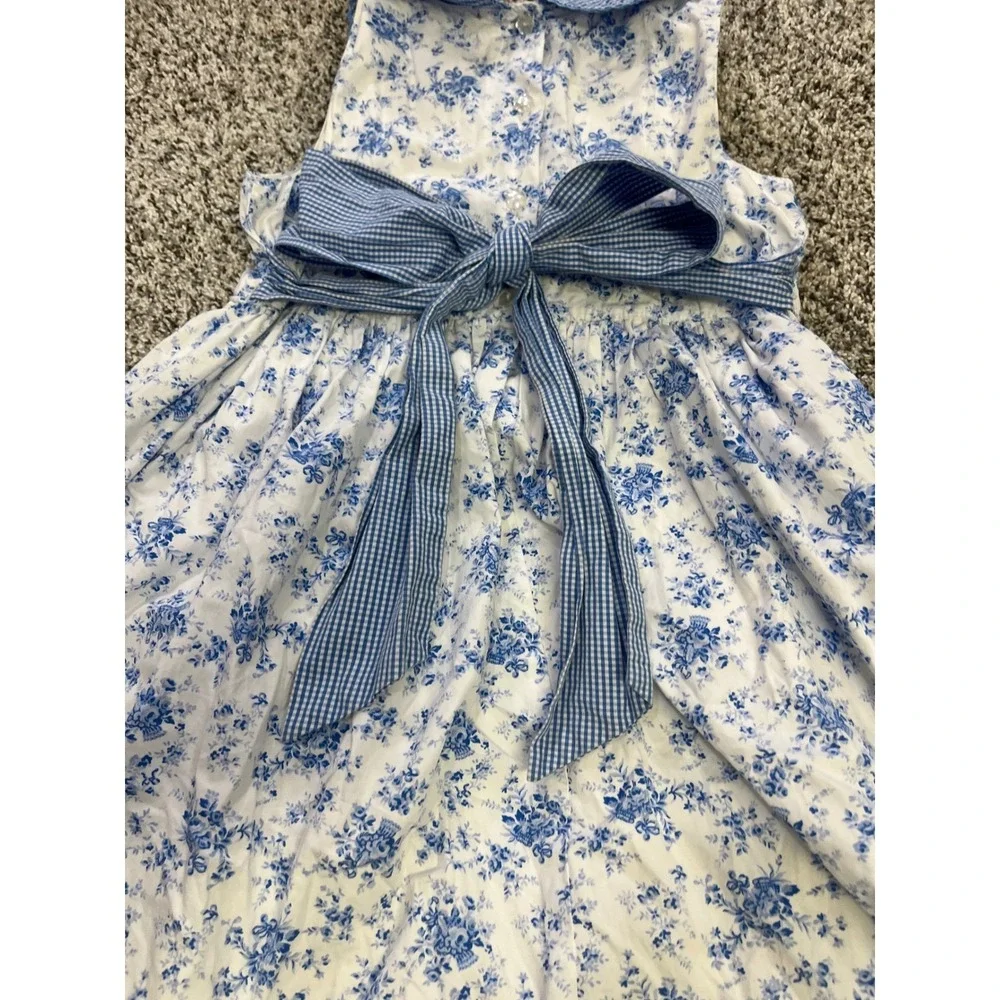 Maggie & Zoe Girls Blue White‎ Floral Gingham Peter Pan Collar Dress Size 6X